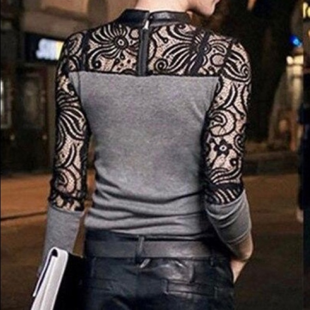 Gray Crochet Long Sleeve Blouse - Picture 2 of 5